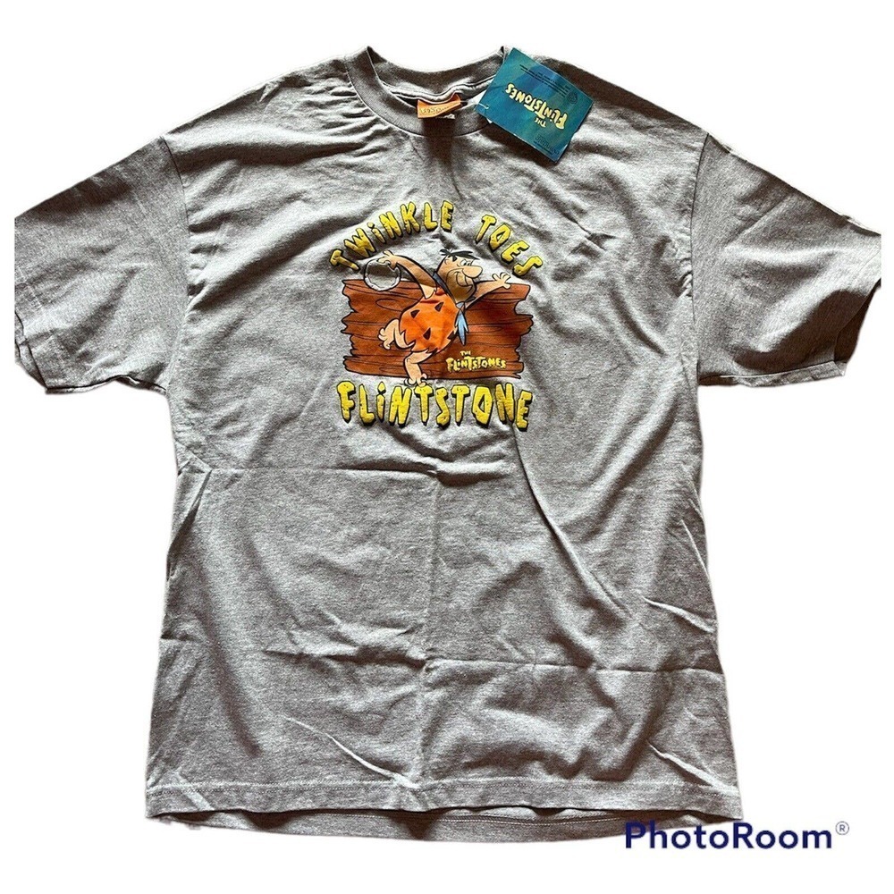 Vintage Flintstones Twinkle Toes Grey Crew Neck Shirt Size L/XL NWT​​​​​​
